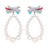 Bowknot and Pearl Enamel Drop Earrings